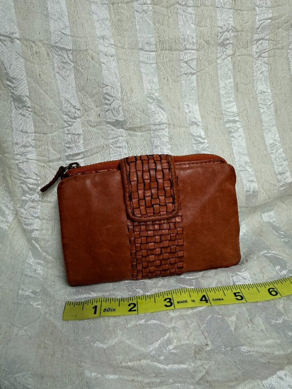Colorado Genuine Leather Woven Tab Medium Wallet Cognac Tan Brown